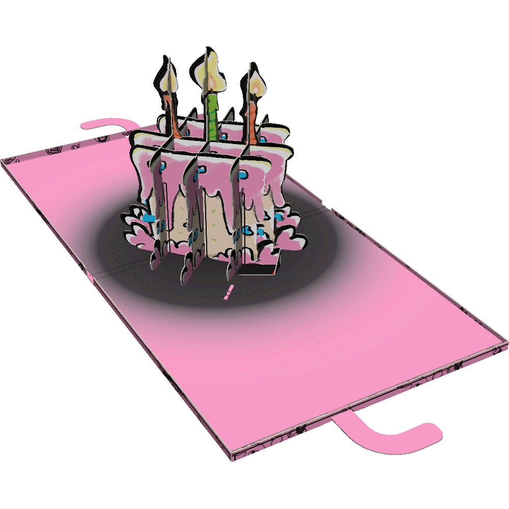 Render of the pop-up 
                birthday cake structure in its erected state